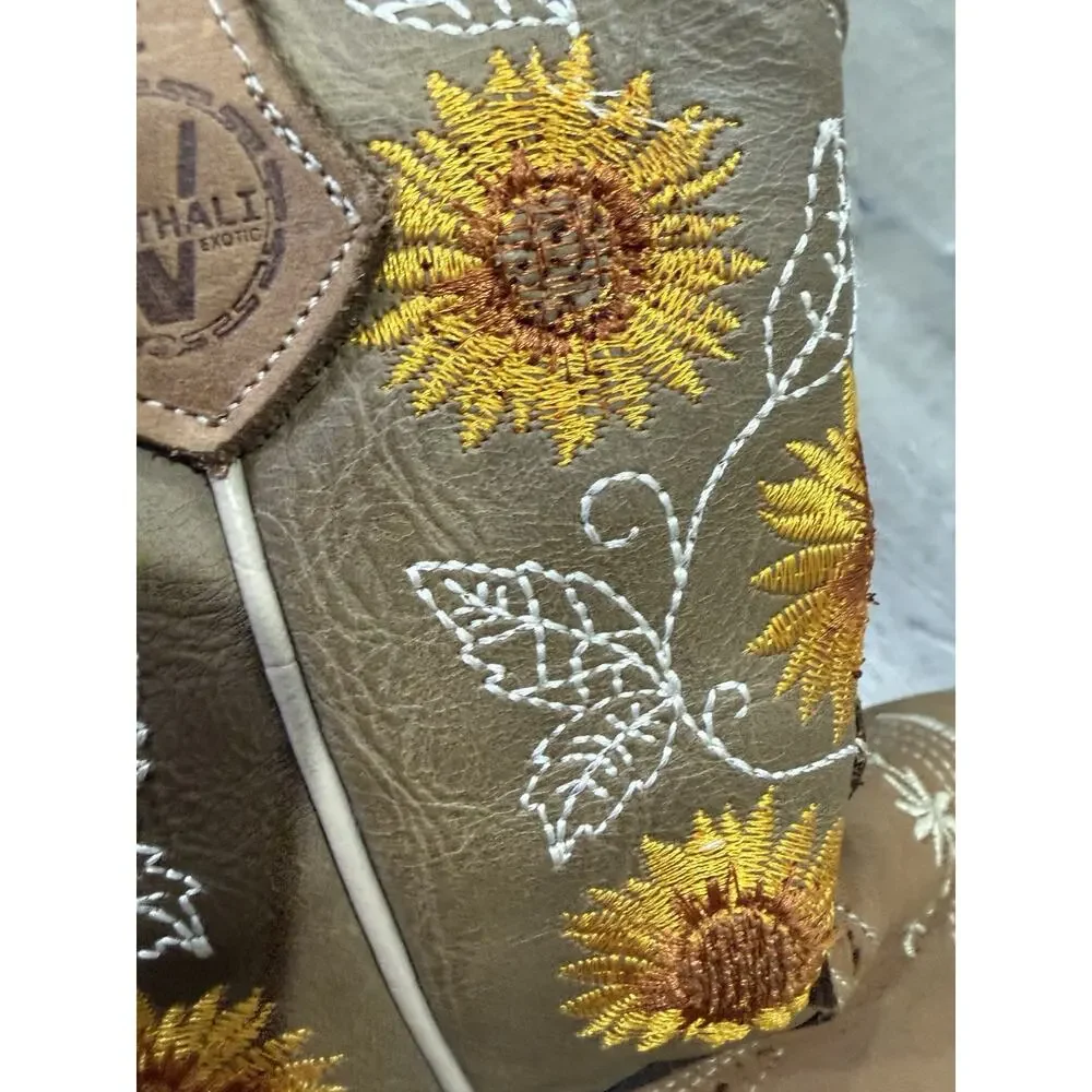 Verthali sunflower custom embroidered boots Genuine leather Girl Size 12 EUC